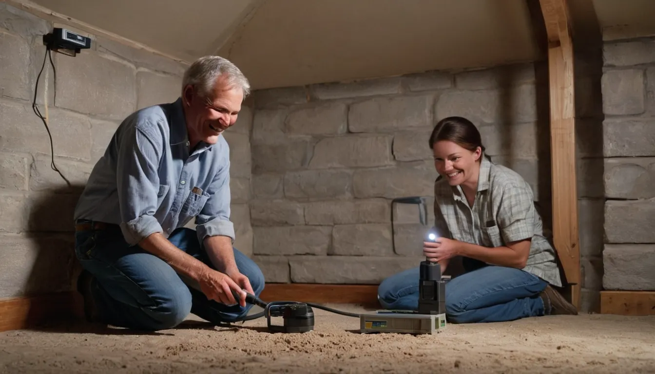 A friendly pest control provider inspecting a basement foundation wall for termite activity in a Peabody home
